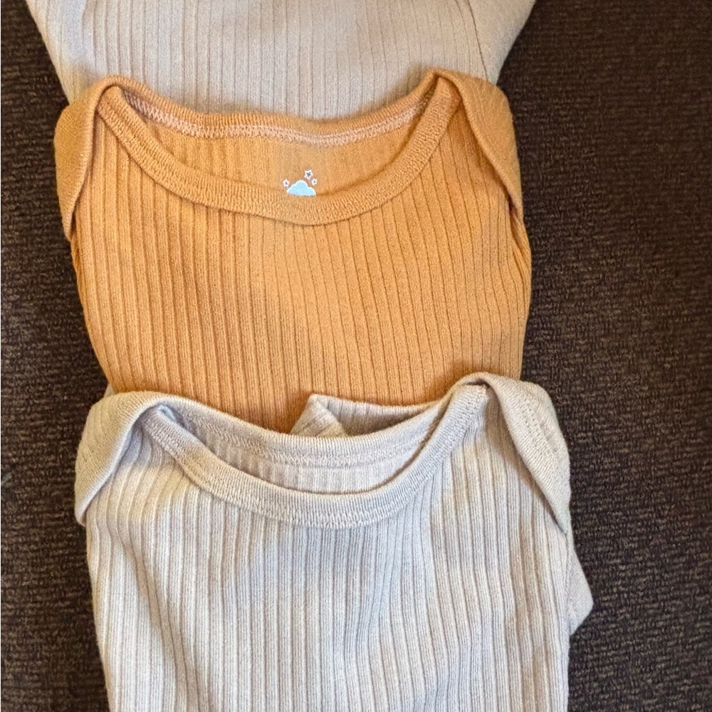 Cloud Island Ribbed Knit onesies - Tan and Cream